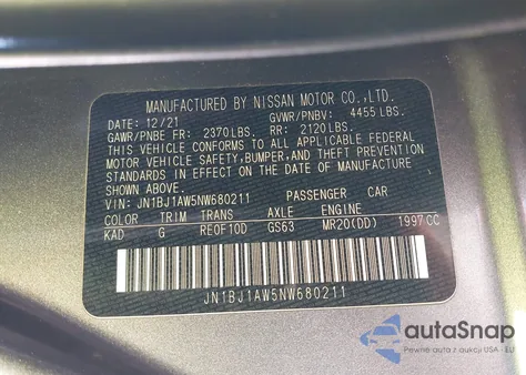 2022 Nissan Rogue Sport S Awd Xtronic Cvt z USA, uszkodzony, nr VIN JN1BJ1AW5NW680211